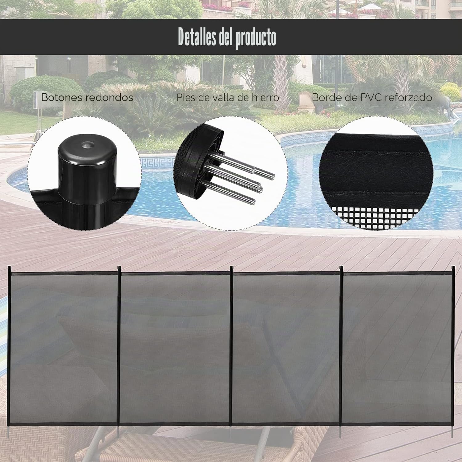 FANTASK 360 x 125 cm, Valla de protección para niños, Valla de protección para Piscina, jardín, Valla de protección Infantil, Juego Completo para Piscinas empotradas