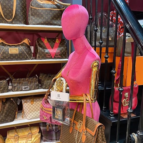 Miniatura 6 de DE-LIANG Maniquí de forma de vestido femenino, maniquí de terciopelo rojo rosa, torso femenino con soporte ajustable, torso oscuro brillante de