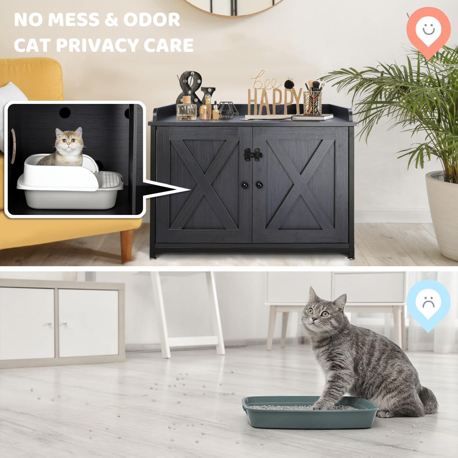 AZAMIA Cat Litter Box Furniture, Wooden Litterbox Hidden Enclosure