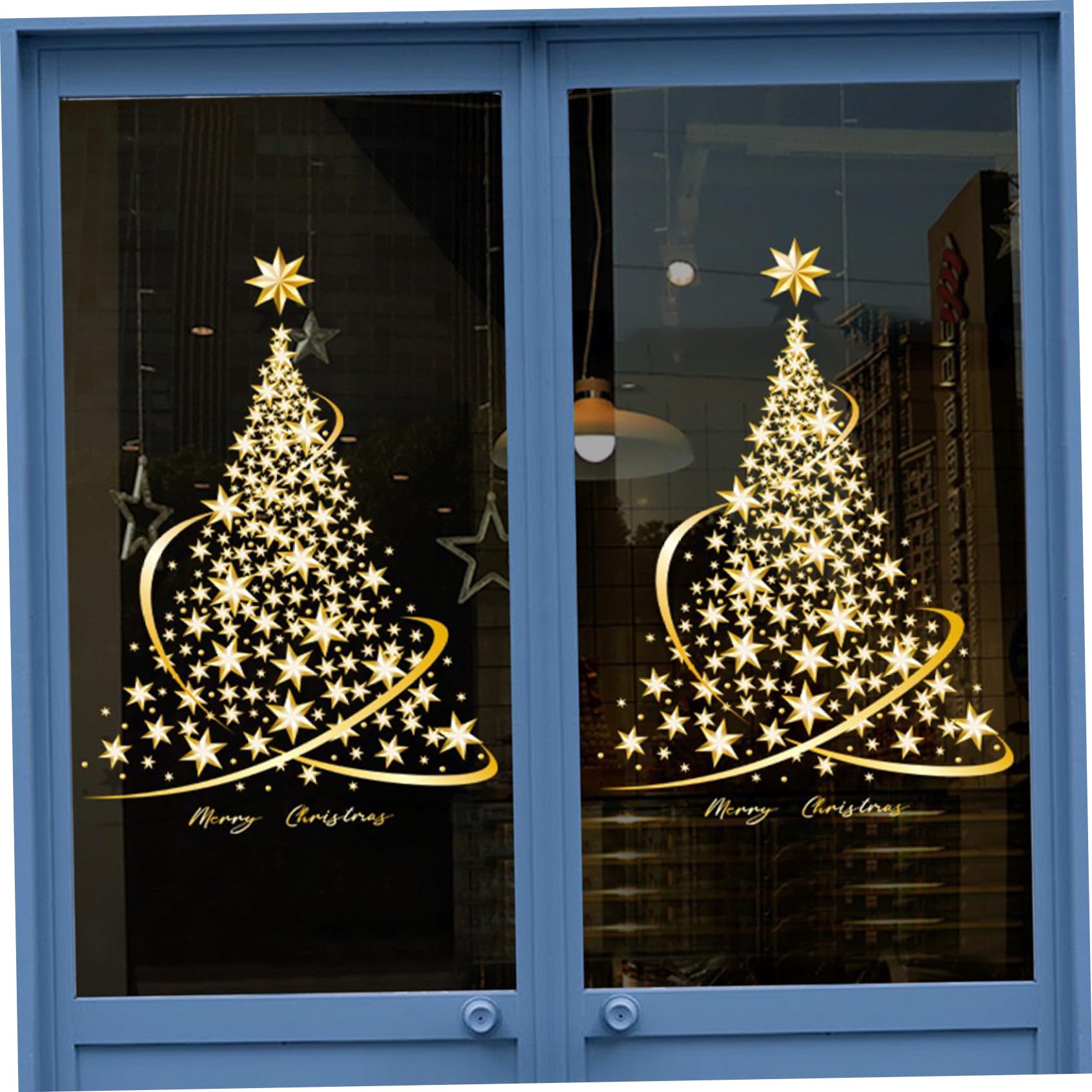Autocollants Fenêtre Noël PVC Doré - Motif Sapin 78x55 Cm, Réutilisables, Décoration Facile Et Sans Trace