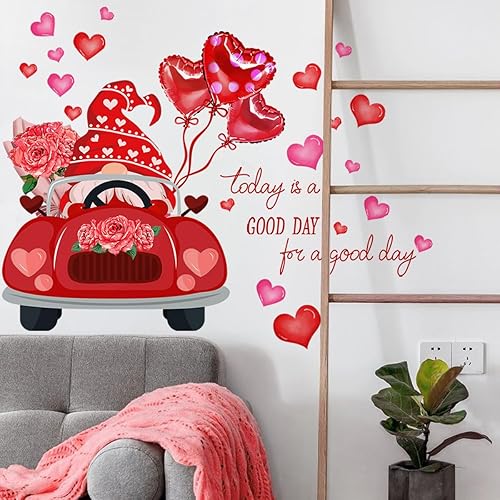Miniatura 5 de 1 hoja de calcomanías de pared grandes para el día de San Valentín, diseño de corazón rojo para camión, decoración romántica de pared para el hogar,