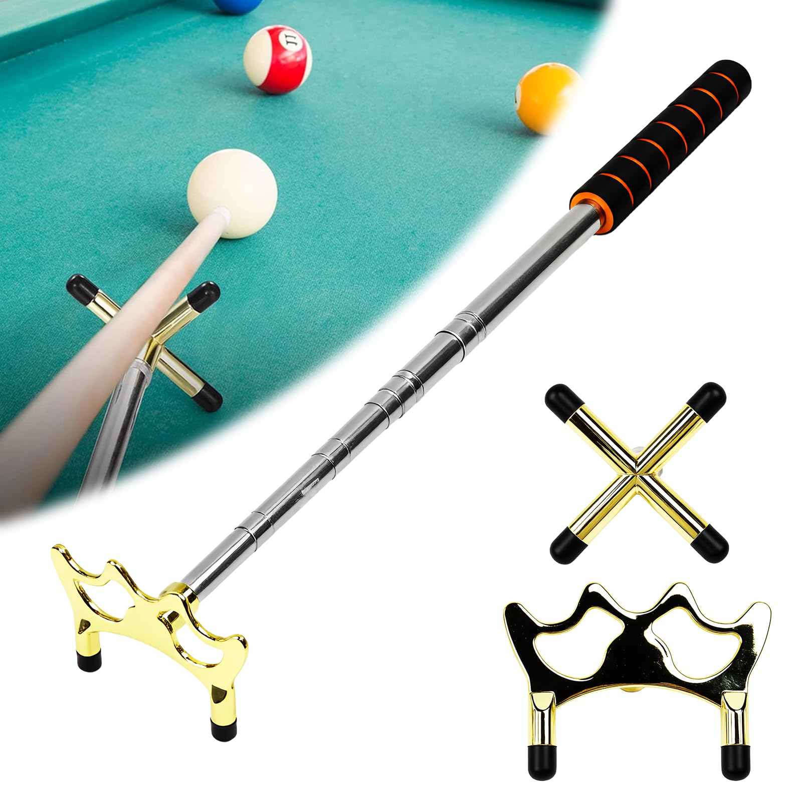 Vurixfo Billiards Cue Stick Bridge, Retractable Snooker Cues Bridge With 2 Pool Rest Bridges Head Snooker Pool Rest Stick Snookers Rest Telescopic Bridges Sticks For Pools Table Accessory, 12.8-59’’