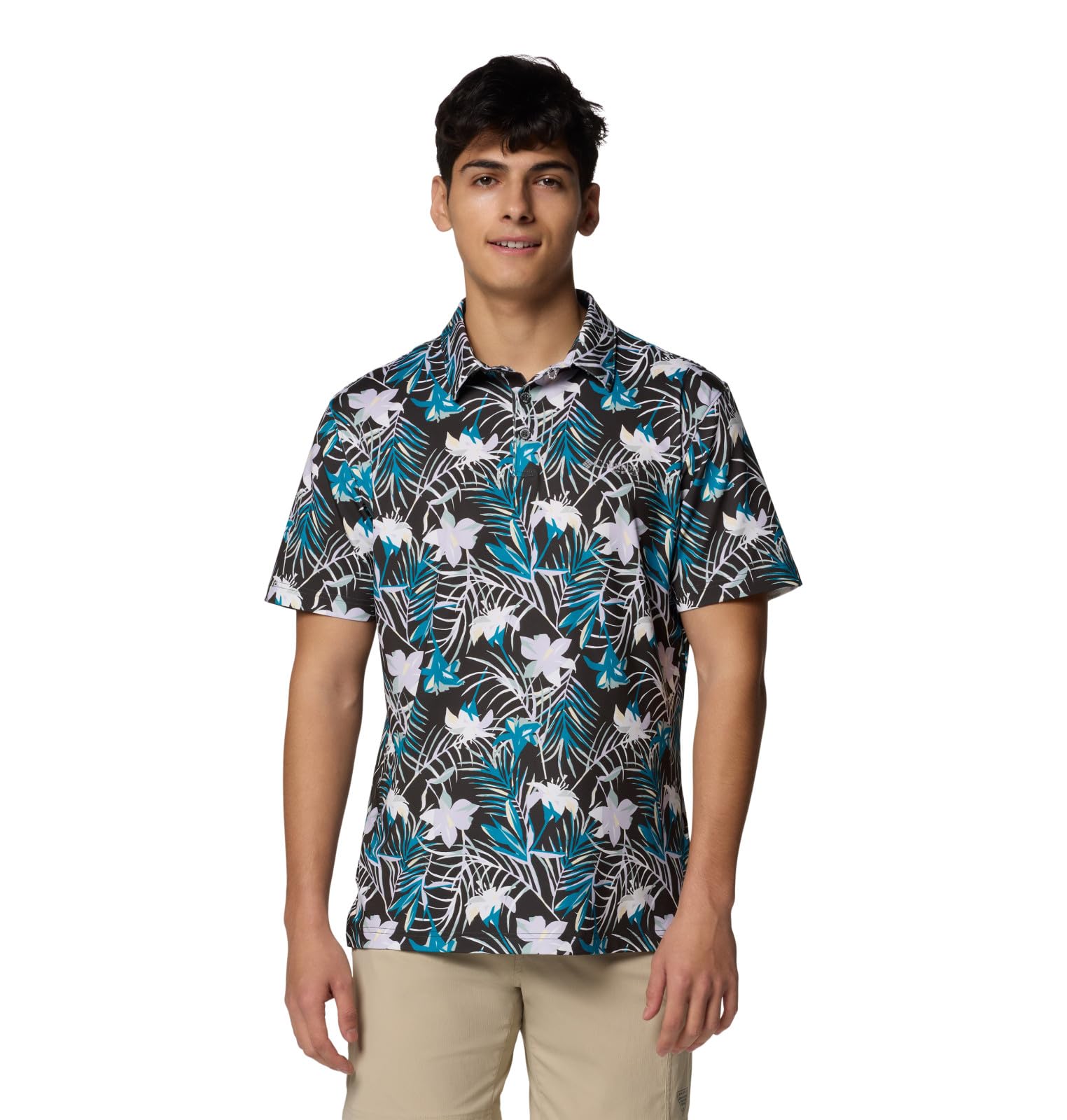 Columbia Men's Super Slack Tide Ii Stretch Polo, Shark Tropicfield, Medium