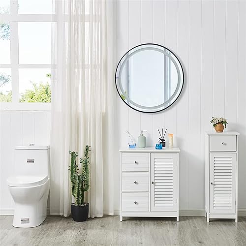 Miniatura 4 de Gabinete de almacenamiento de baño blanco con 3 cajones y gabinete de dos capas, gabinetes pequeños para espacios pequeños, dormitorio, sala de