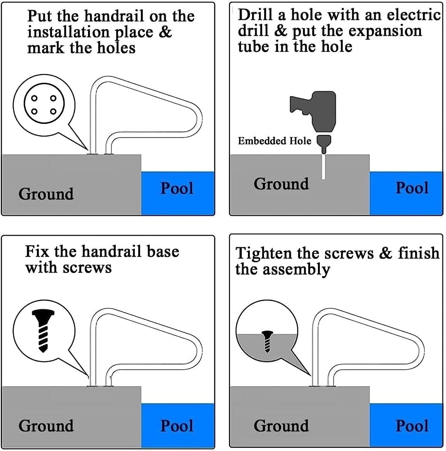 Pool il Handle Grab Ra Swimming Pool Rail Pool Railing Swimming Pool Stair Rail 31In Swimming,Pool Hand Rail Stair Rail W/Base Plate(Color : 1 Piece)