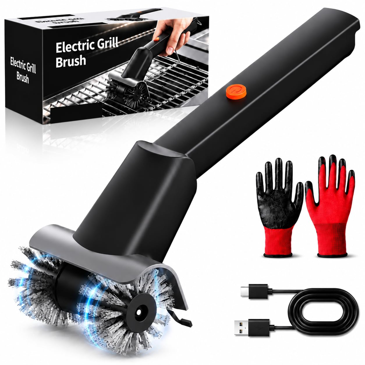 Brosse électrique barbecue rechargeable 2600 mAh avec lumière LED intégrée