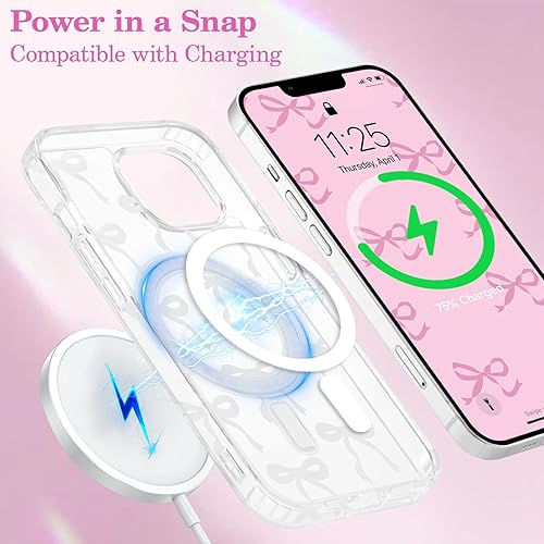 Miniatura 4 de UEEBAI - Funda magnética para iPhone 15, diseño de lazo, compatible con MagSafe, funda transparente delgada inalámbrica, antiamarilleo, a prueba de