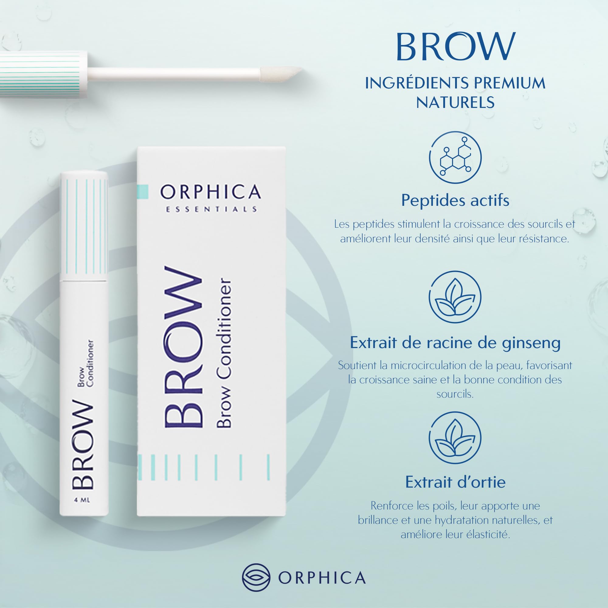 ORPHICA BROW Sérum pour les Sourcils 4 ml | Pousse Rapide Sourcils Ingrédients 100% Naturels | les Sourcils Plus Épais et Plus Fort Contient du Collagène et Extrait de Racine de Ginseng