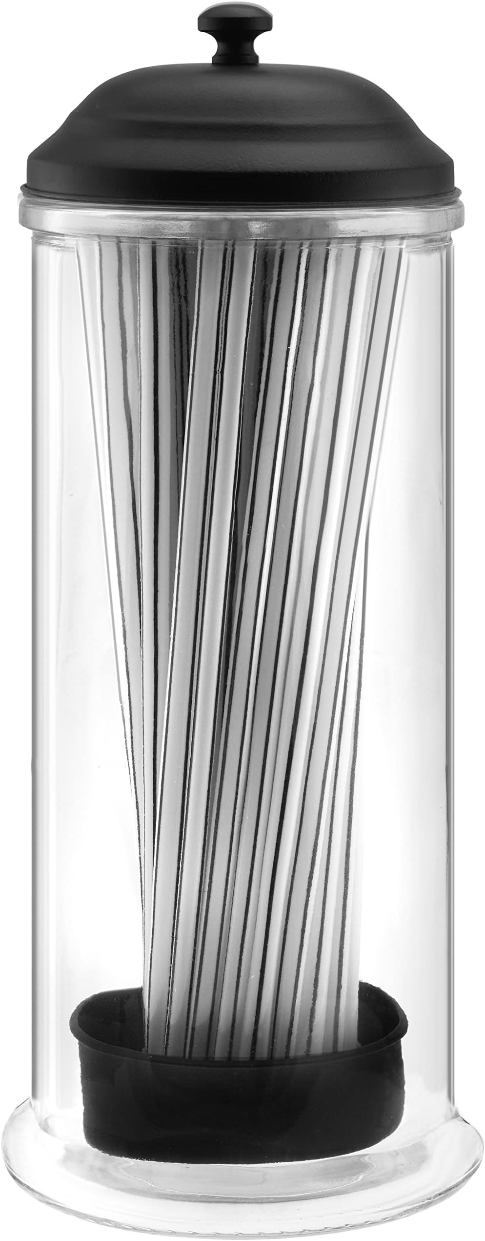 Straw Dispenser with Stainless Steel Lid | Glass Straw Holder for Counter with Lid | Drinking Straw Dispensers | Straw Container | Holds Straws up to 8.5 Inches, Black