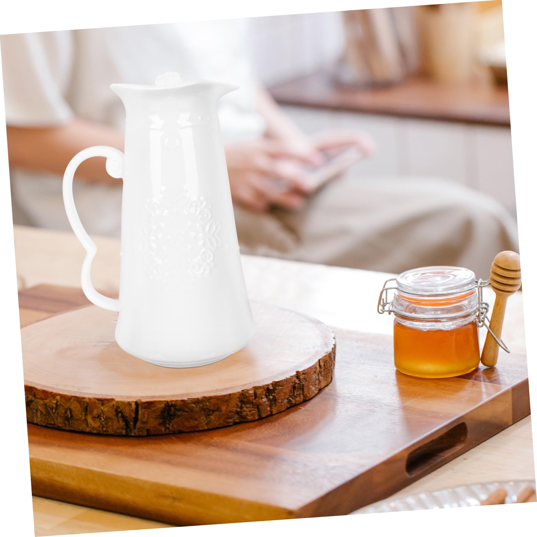 Cabilock Pichet à Eau 1300ml en Céramique Design Élégant et Simple Blanc pour Boissons Froides et Bière pour Dîners et Fêtes
