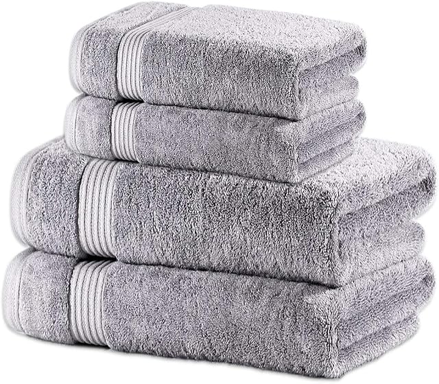 Comvi Luxury Towels 700GSM Bamboo Grey Bath Towels Set of 4 (2 Bath & 2 Hand Towels) - 50% Bamboo 50% Cotton Bathroom Linen - Soft, Absorbent & Durable Bathroom Towels 70 x 130 & 47 x 85 cm - Grey