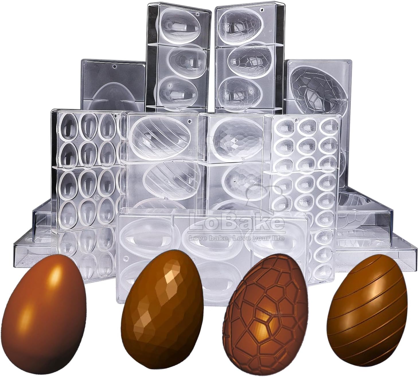 Different Diameter Easter Egg Smooth Stripy Textured Diamond Shape PC Plastic Dinosaur Eggs Chocolate Mold Half Candy Sugarcraft Making DIY Bakery (Textured 2442 Easter Chocolate Mold)
