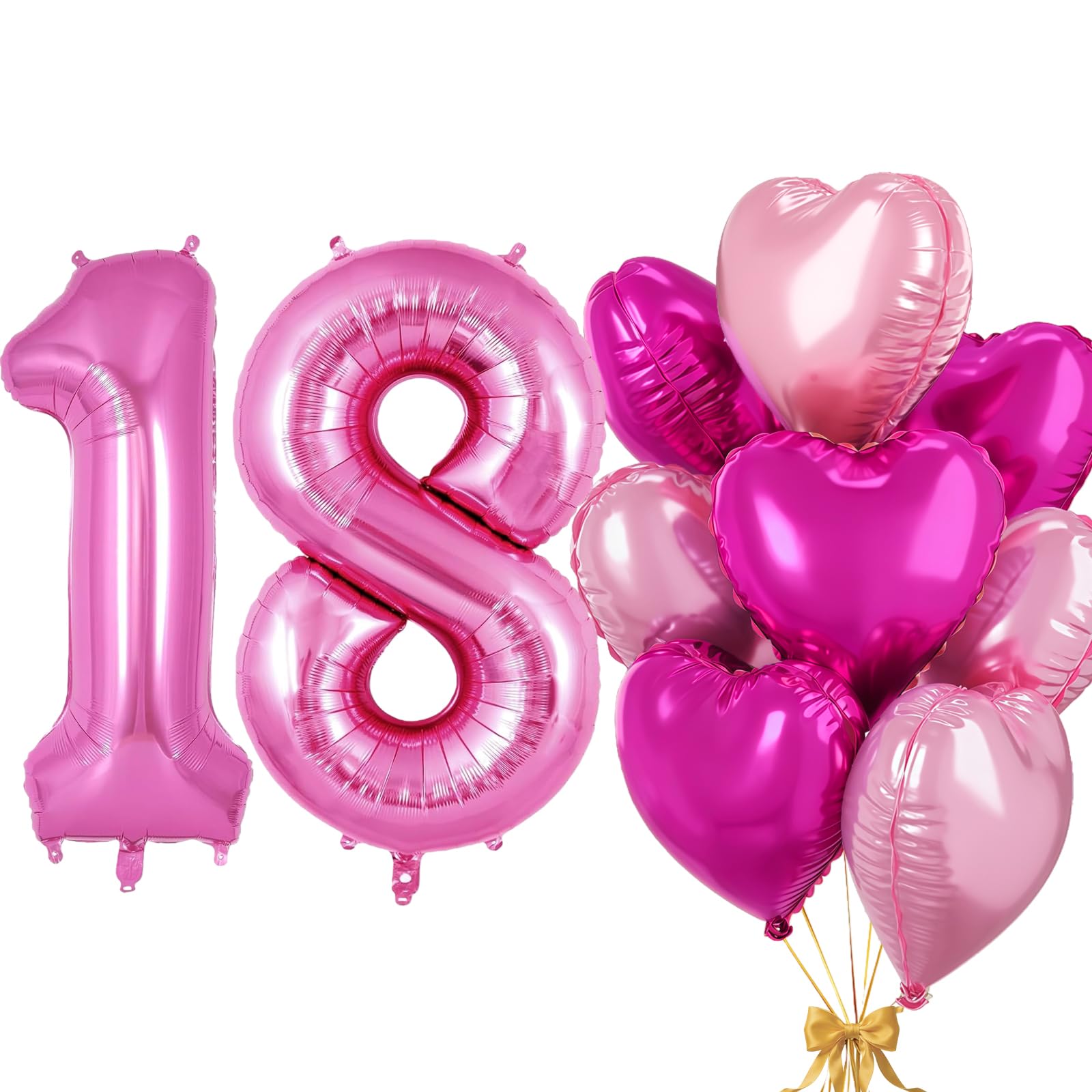 Rose Red Balloon 18, Foil Balloon Number 18, Rose Red Pink Heart Foil Balloon, 40 inches Helium Balloon 18 & 81 with Heart Balloons, Balloon 18th Birthday Decor Set for Birthday Party Decoration
