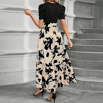 Maxi Dresses for Women 2026 Summer Short Sleeve Floral Maxi Dress Trendy High Waist Long Dresses Flowy Summer Dress