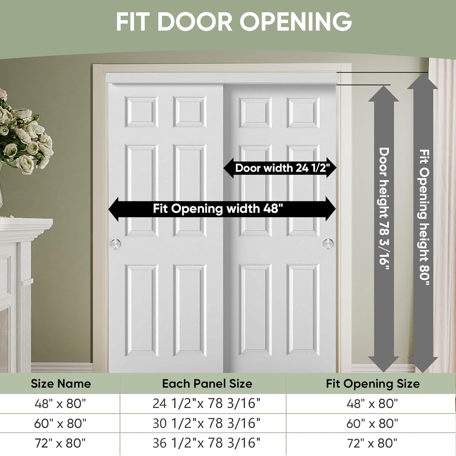 BARNSMITH 48x80 in Raised Textured 6-Panel Bypass Hollow core White Primed Sliding Closet Door with Track Hardware Kits, 2 Round Satin Nickel Flush Pull and White Primed Track Fascia