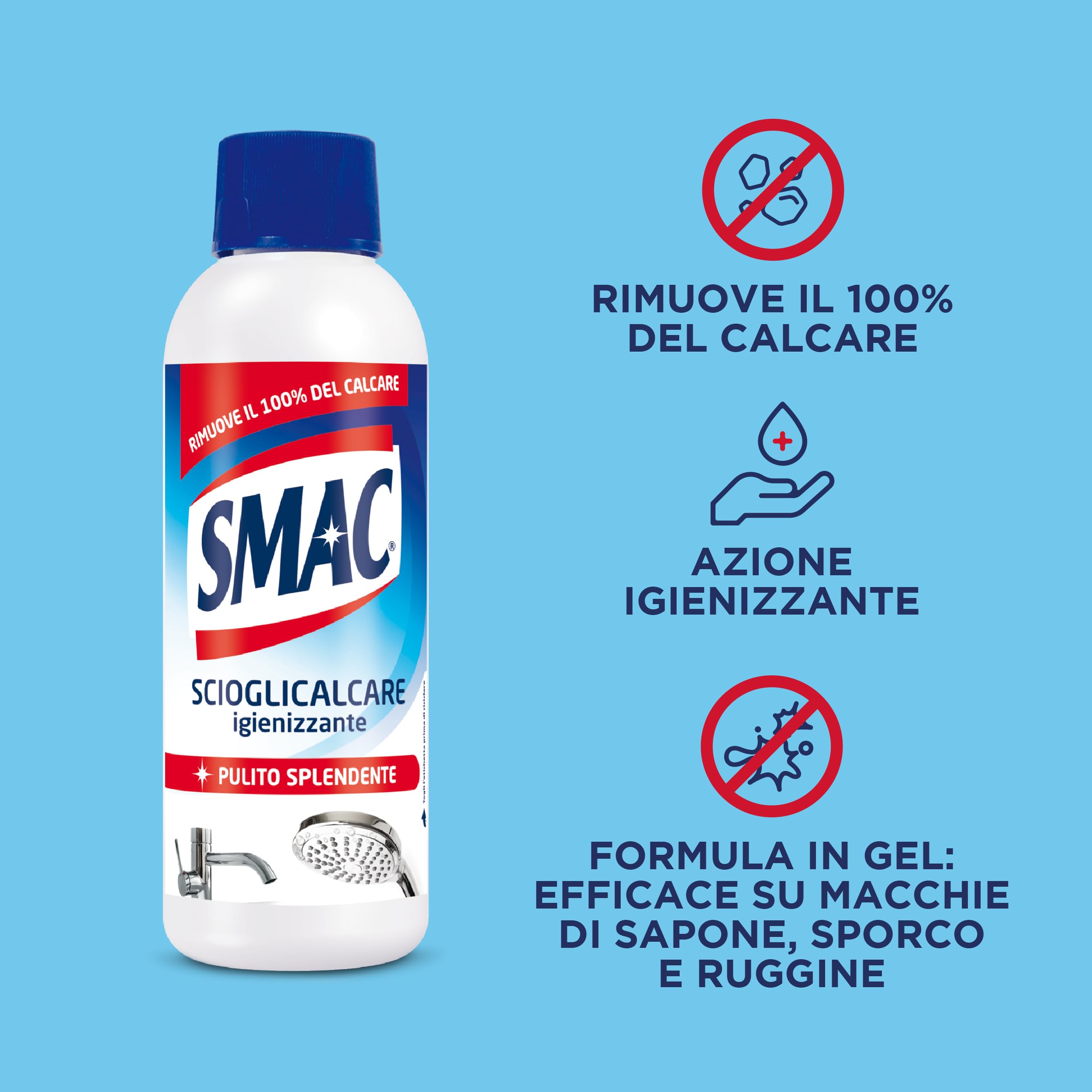 Smac - Scioglicalcare Gel, Detergente Anticalcare Bagno, Azione Igienizzante e Brillantezza, 500 ml x 20 Pezzi