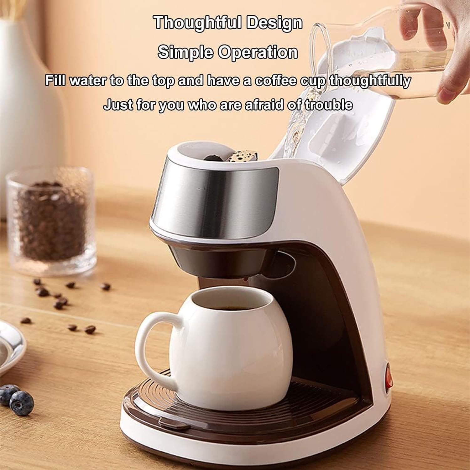 Electric Coffee Machine, Semi-automatic Drip Type Electric Tea Kettle with Ceramic Cup, 300ml Capacity, Steam Extraction, Anti-Dry Burn, for Office Home Use