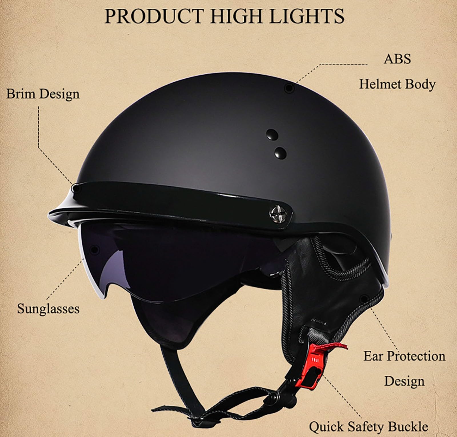 Medio Casco De Moto Retro, Dot/ECE Homologado Cascos Abiertos De Moto, Casco Jet Vintage con Gafas, Cascos Half-Helmet para Chopper Motocicleta Bicicleta Scooter