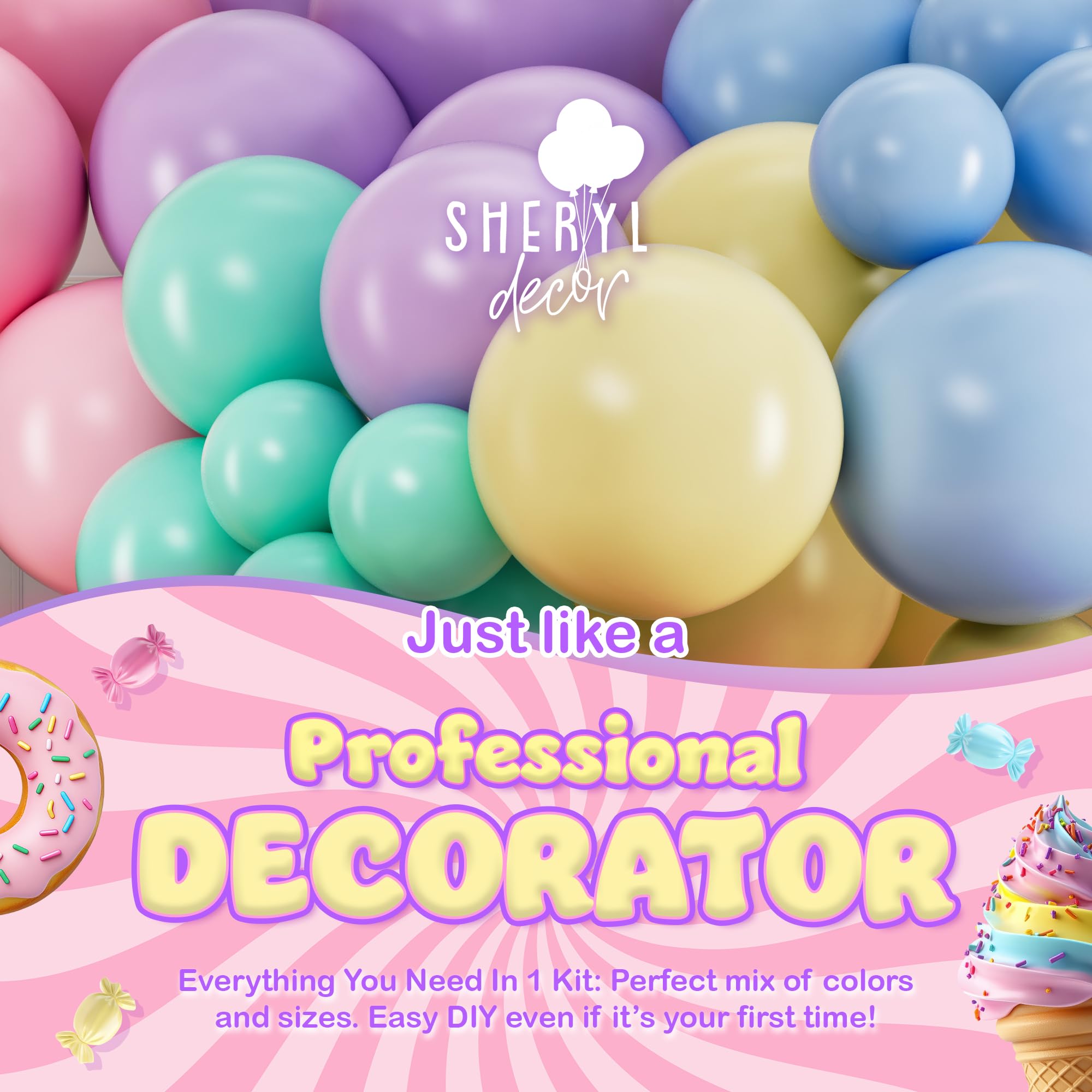 ALL-IN-1 Pastel Balloon Arch Kit for Pastel Party Decorations – Easter Spring Rainbow Party Balloons for Birthday, Baby Shower Decorations - Pastels Balloon Arch Kit with Mixed Sizes Rainbow Balloons