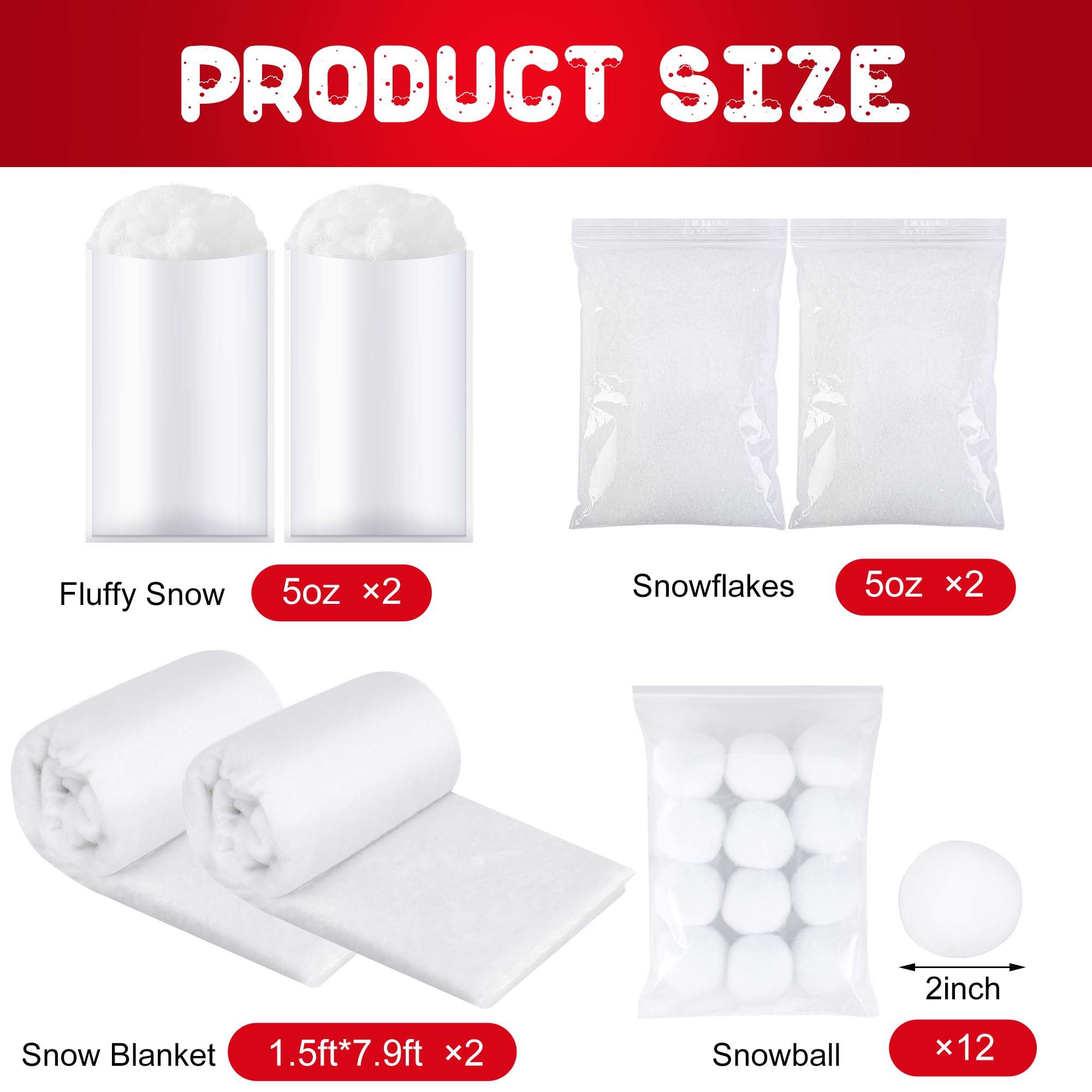 EBaokuup 6 Stück Weihnachts-Schnee-Dekorationsset, flauschige künstliche Flocken, Kunstschneedecke, Schneedecke, Baumwolldekoration für Schneekämpfe, Hausdekoration, Weihnachtsdorf und Baum