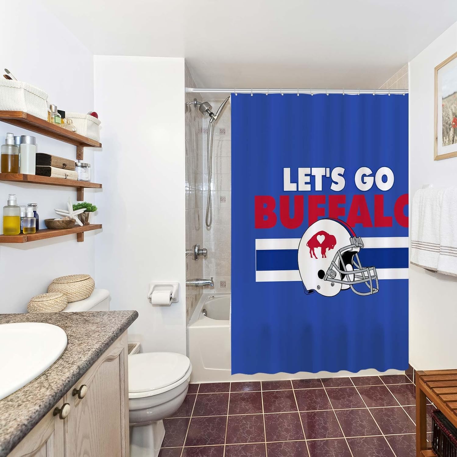 Funnytree Buffalo Shower Curtain, Football Team Bathroom Decor, Waterproof Fabric Durable Easy Care Washable, 72"X72"(Hooks Not Included) SC00062-002