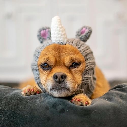 Miniatura 9 de Zoo Snoods Disfraz de rinoceronte, tejido de punto para perro, envoltura para las orejas para mascotas, cubierta cálida para el cuello para