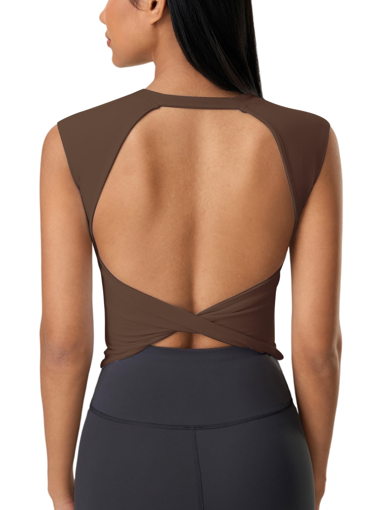 Odizli Top mit Integriertem BH Damen Sommer Ärmellos Rückenfrei Sport Sportunterwäsche Sportbh Bügelloser Yoga Fitness Bustier Bra Oberteile Frauen Sporttop Sportshirt Sportoberteile Braun M
