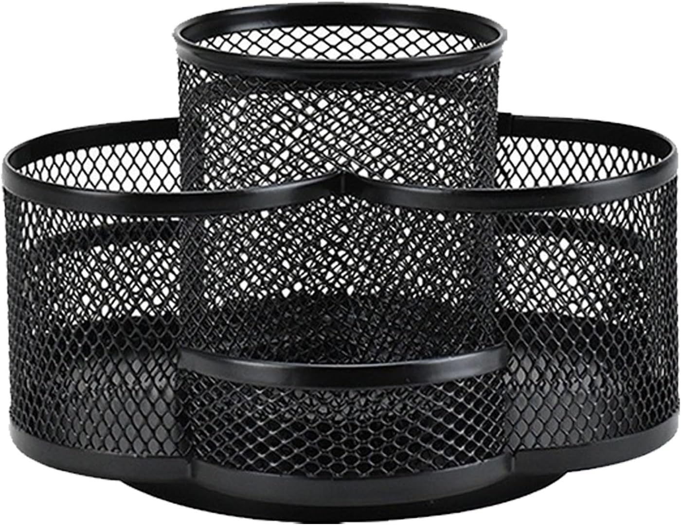 FIYUKFIYUK Rotating Pen Pencil Holder Mesh Desk Tidy Organizer 360-Degree Makeup Brush Holder Stationary Storage with 7 Compartments for Home Office, Black