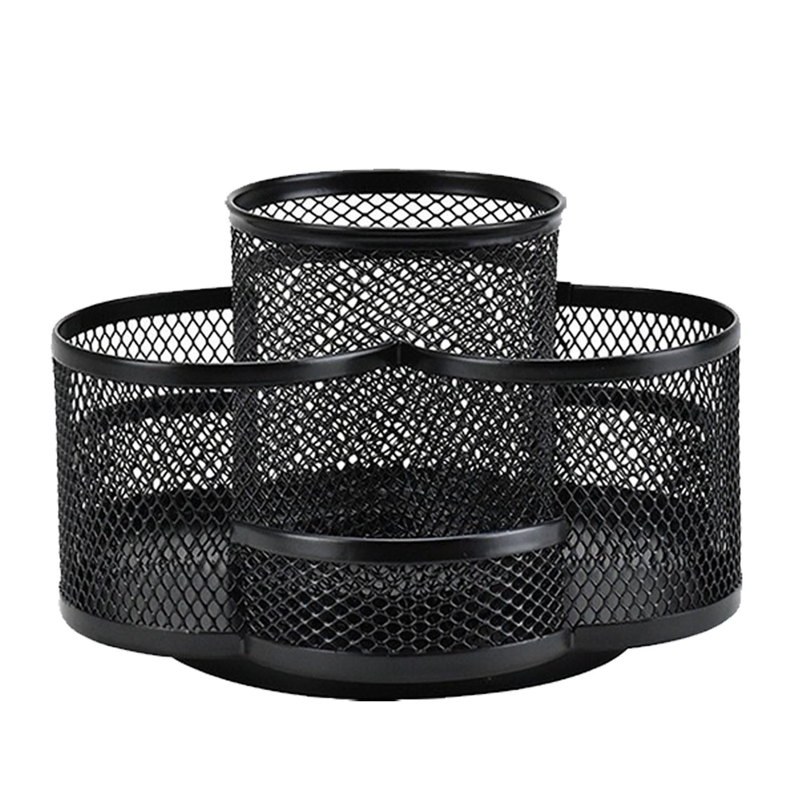 FIYUKFIYUK Rotating Pen Pencil Holder Mesh Desk Tidy Organizer 360-Degree Makeup Brush Holder Stationary Storage with 7 Compartments for Home Office, Black