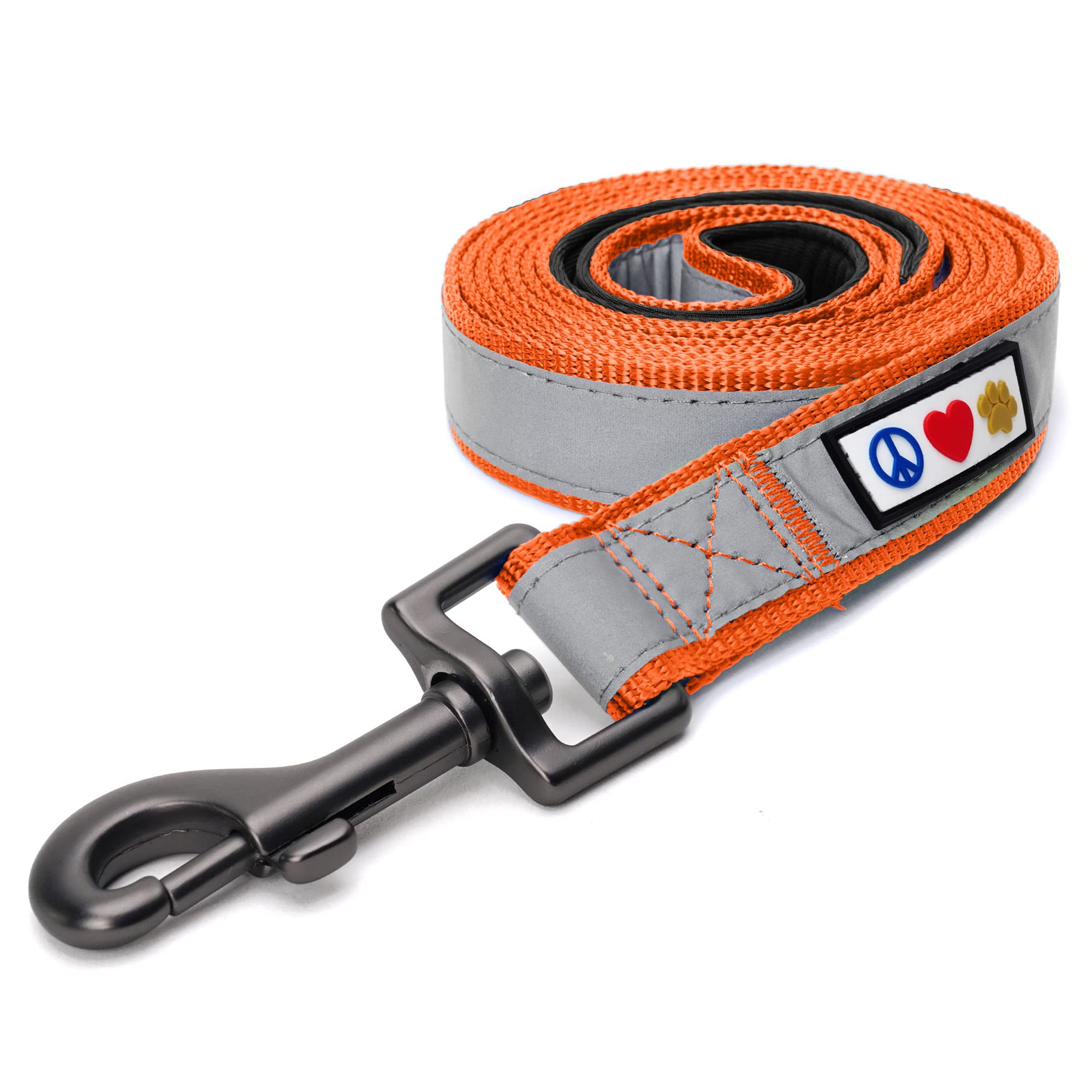 Pawtitas Orange Dog Leash 6 ft Custom ID Lead for Dogs & Puppies Reflective Comfortable Padded Handle Embroidered Name & Phone Number