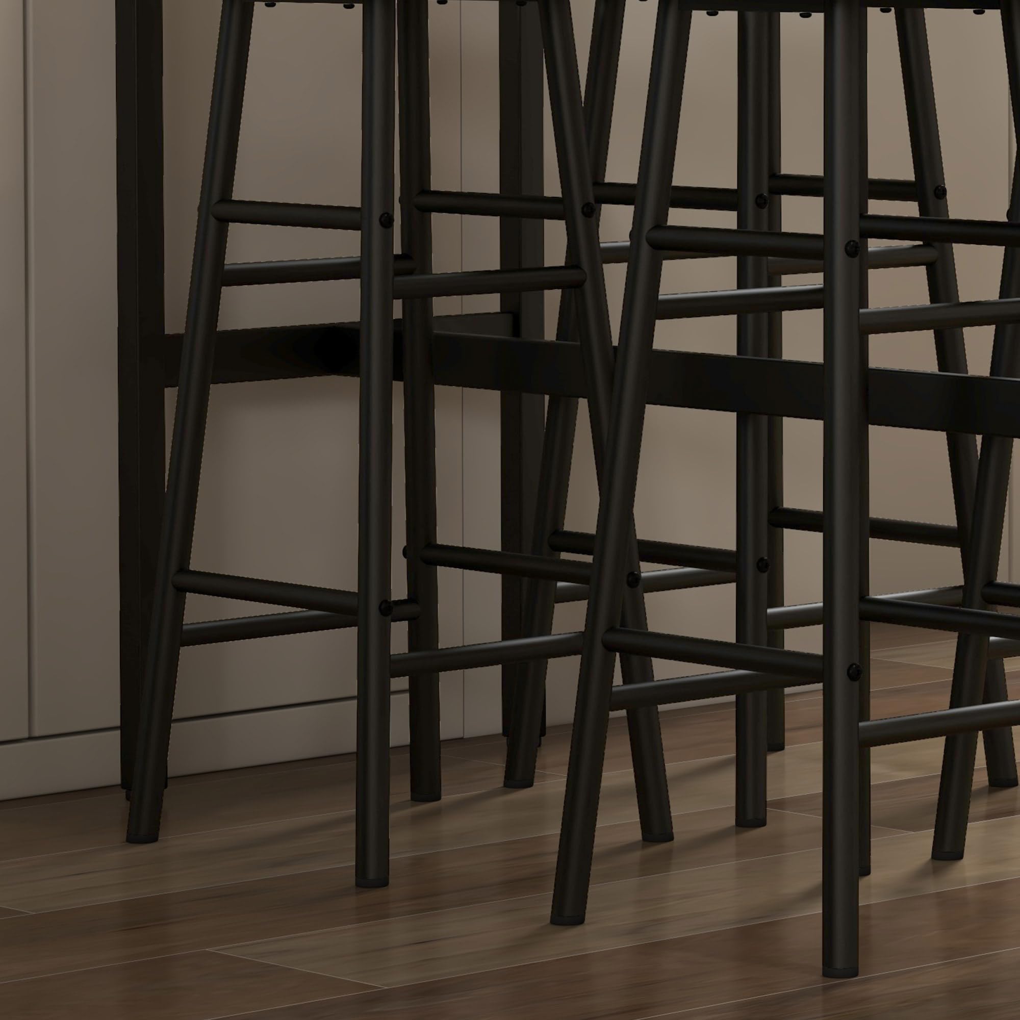 HOMCOM Set Tavolo Rettangolare 4 Posti e Sedie, 4 Sgabelli Poggiapiedi in MDF e Acciaio, Poggiapiedi Ø30x60 cm e Tavolo Rettangolare 105x40x90 cm, Nero e Marrone