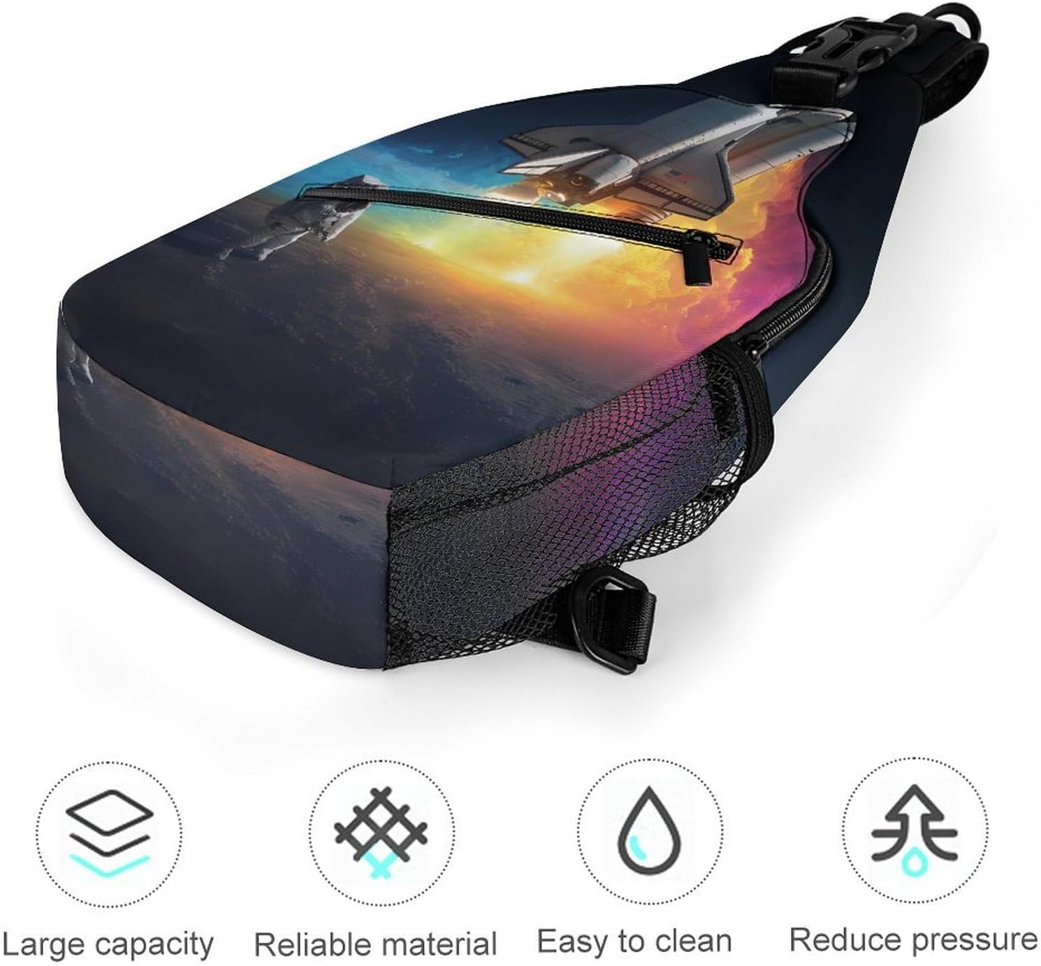 Astronaut Rocketship Men Crossbody Sling Backpack Chest Bag | Travel Fanny Pack,Hiking Daypack,Print Shoulder Bags
