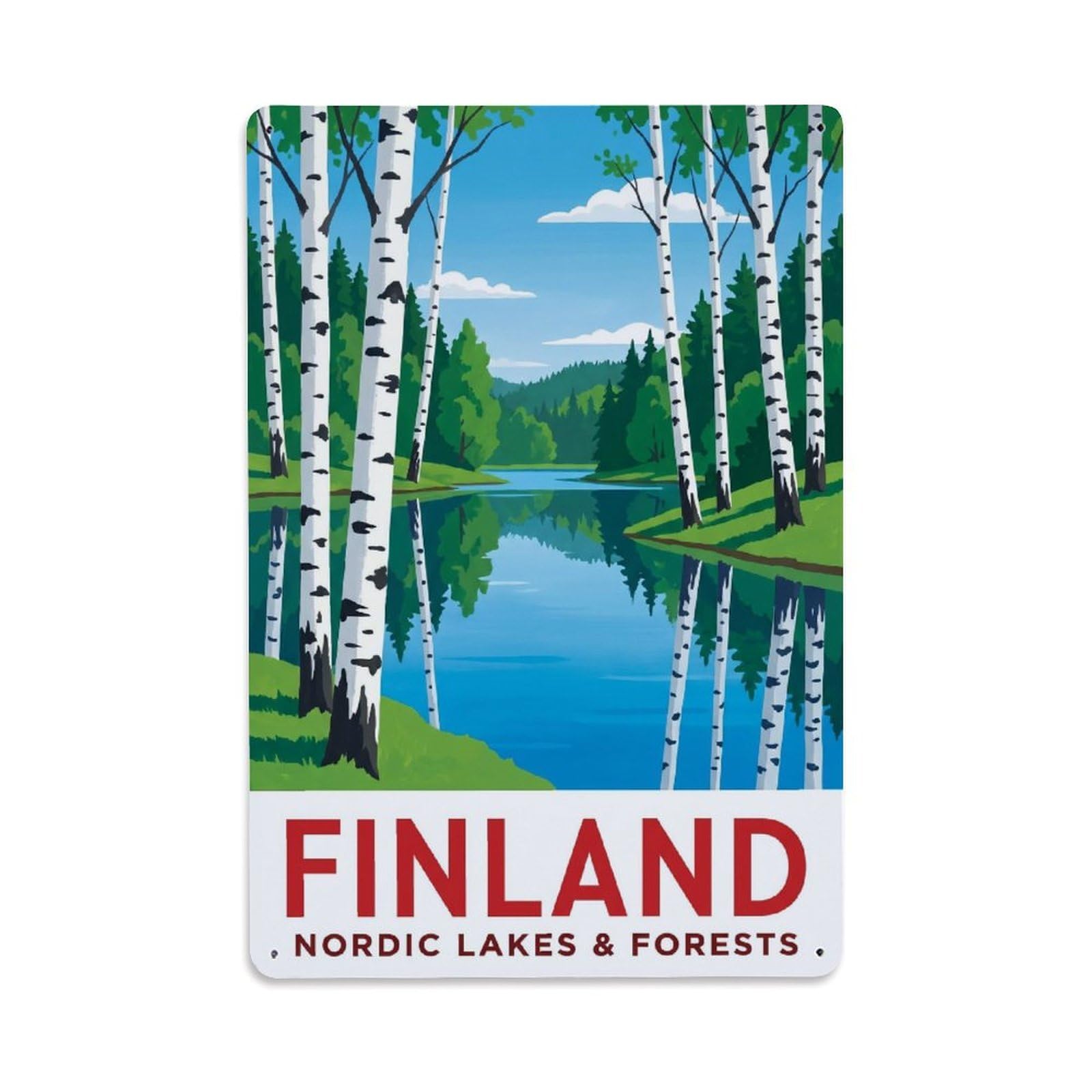 Olhnbad Style Finland Nordic Lakes Birch Forest Travel Metal Tin Sign