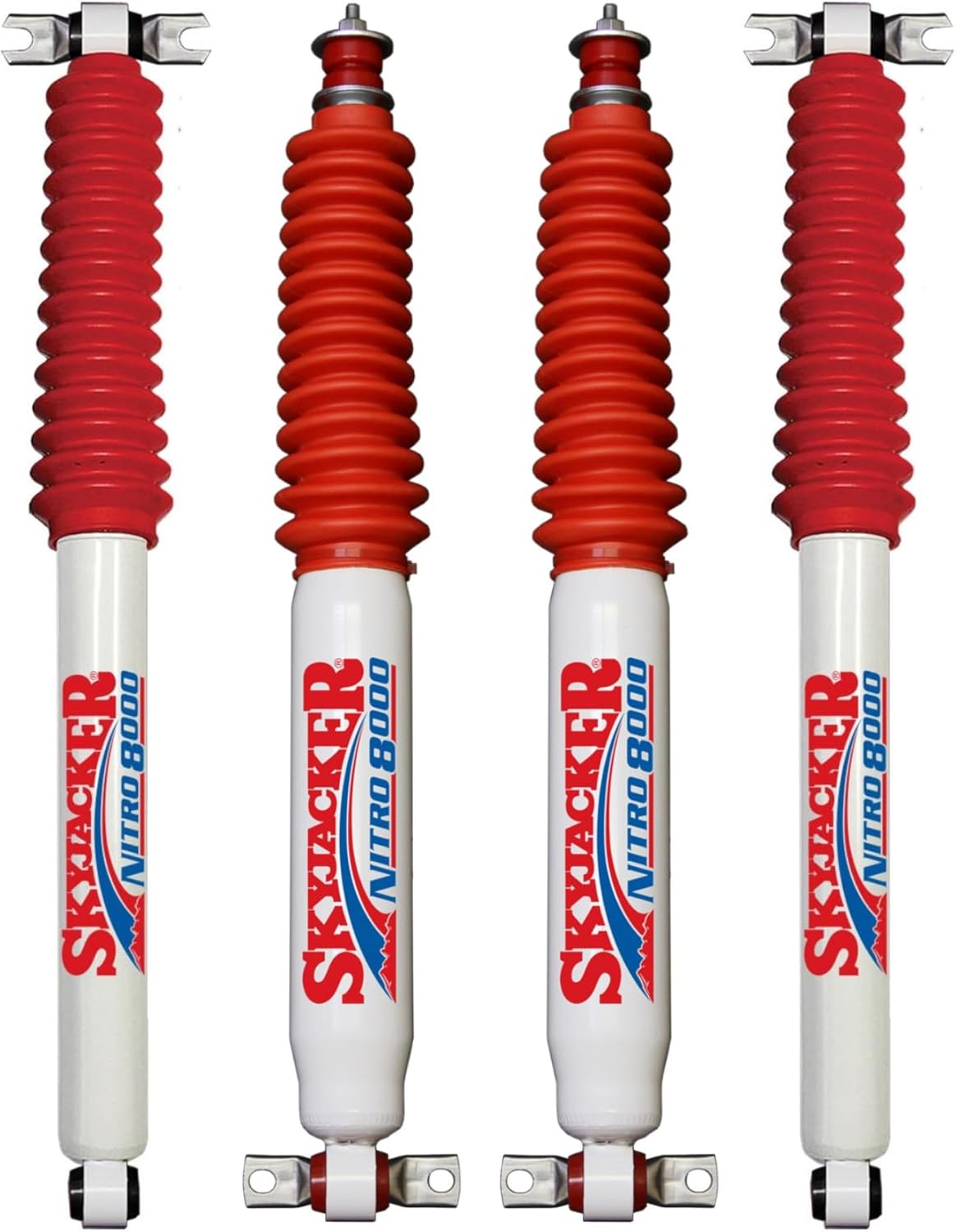 Set of Nitro 8000 Series Front & Rear Nitrogen Gas Shocks fits 1984 2001 Cherokee XJ 2WD 4WD with 6-8” Front & 5-8” Rear Lift | 150 PSI Gas Charged | Velocity-Sensitive Valving