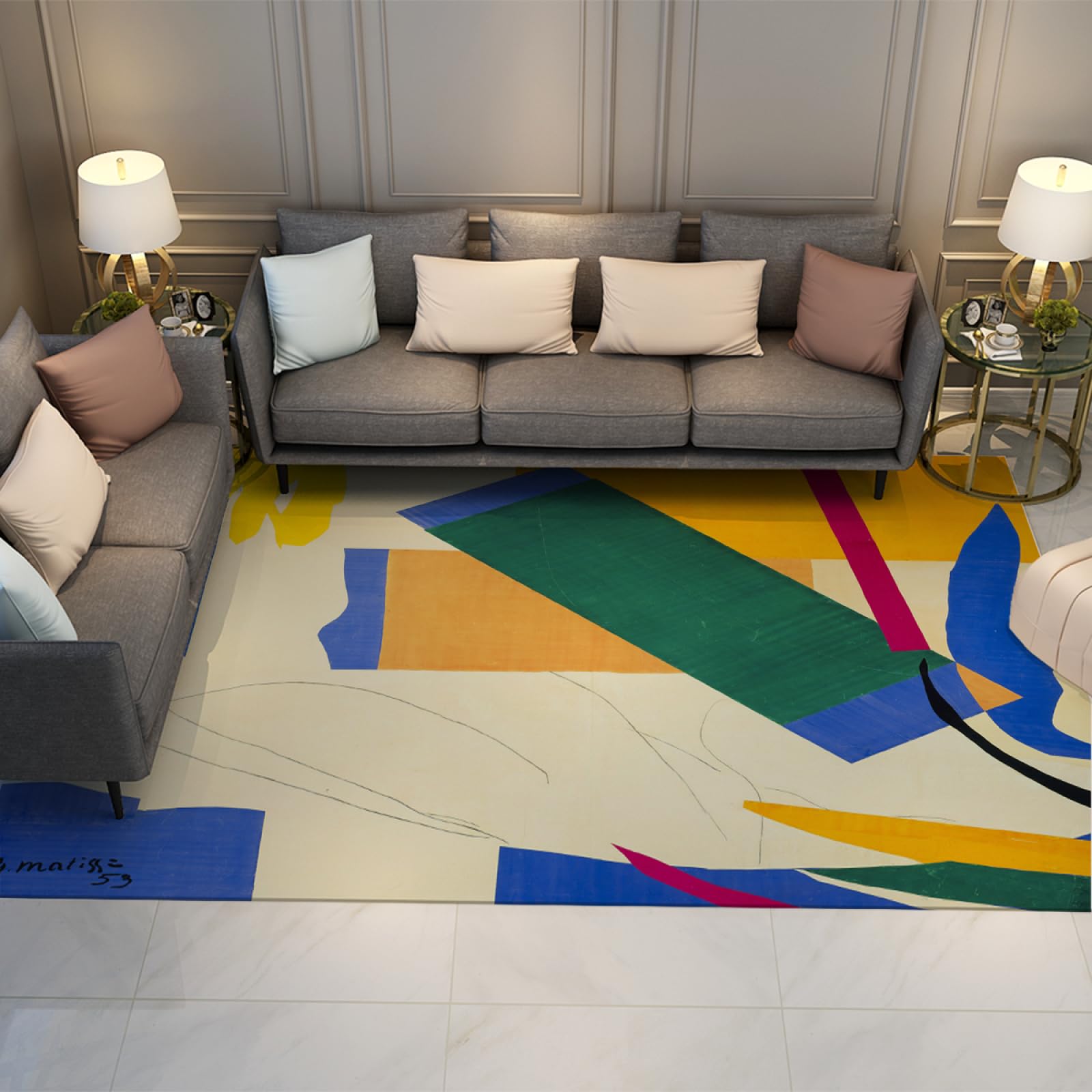 Tapis géométrique moderne Matisse pour illuminer un salon ou un dortoir étudiant