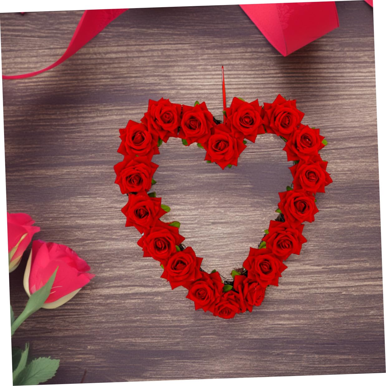 Homoyoyo Ghirlanda Floreale Artificiale a Forma di Cuore Finta per Decorazione Porta D’ingresso Festa Anniversario Matrimonio Rosso