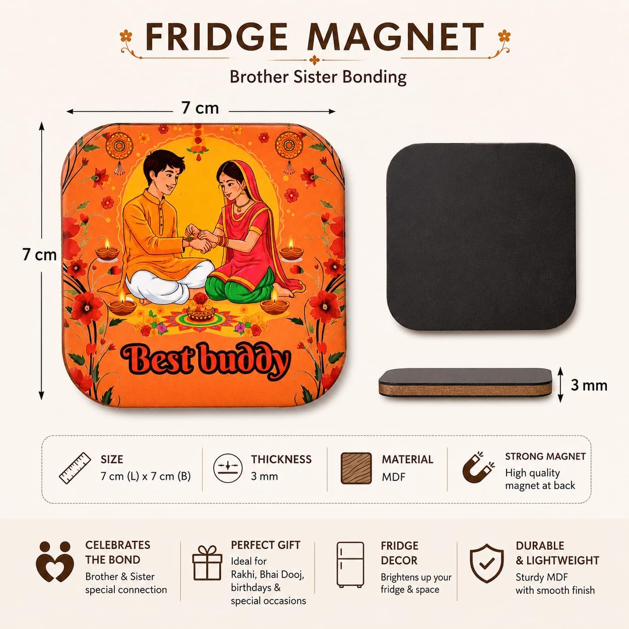 Arcadia Rakhi for Brother with Printed Ceramic Mug Combo |Pack of 5 (Greeting Card, Roli Chawal, Rakhi, Printed Mug and Fridge Magnet) | Best Gift for Brother, Kids Mug (BR-1) 1