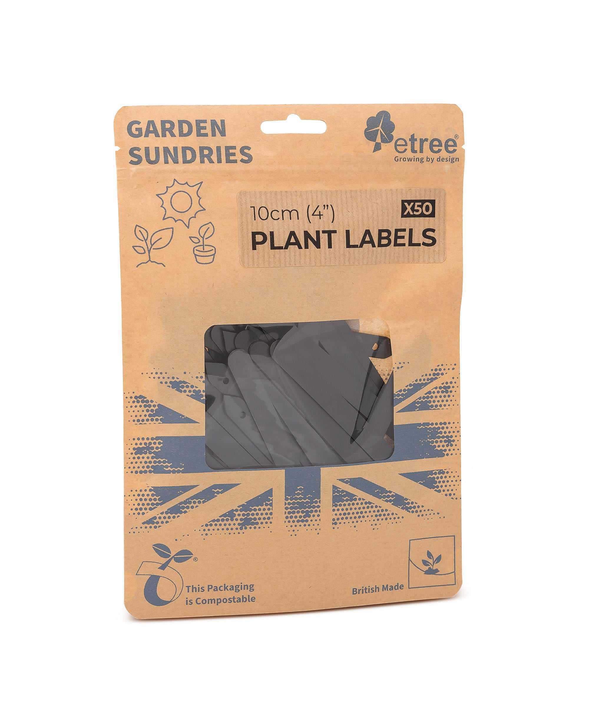 etree 50 x Plastic Plant Labels Black 4"