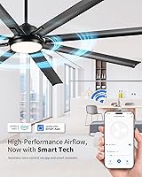 Vista 2 de 84 Inch Industrial Ceiling Fan with Light, Large Ceiling Fan with 8 Aluminum Blades, Works with Alexa, 6-Speed Reversible DC Motor, 3 CCT Settings