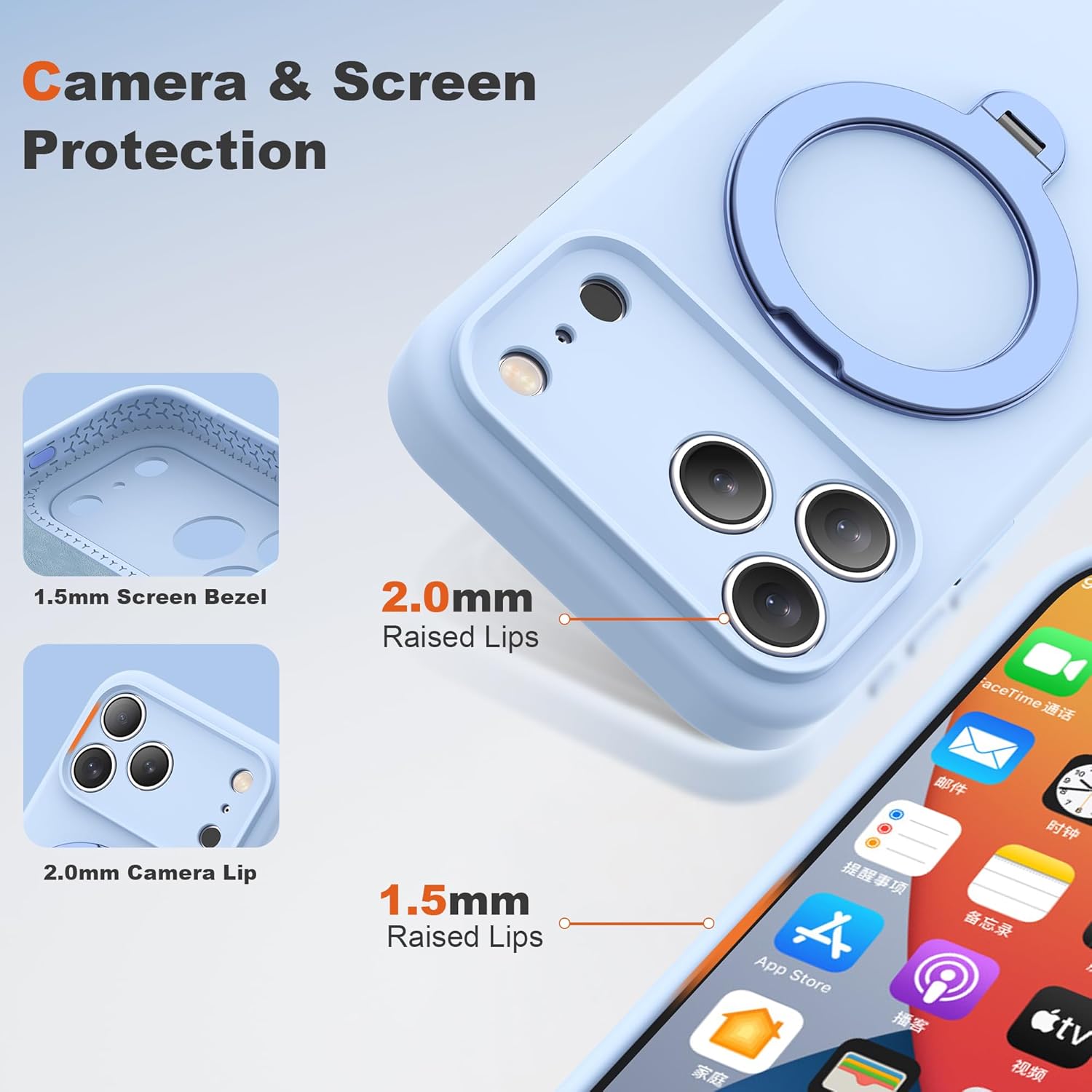 Compatible with iPhone 17 Pro Case 6.3'' with 360 Spin Magnetic Ring Stand[Compatible with Mag-Safe] Soft Liquid Silicone 17 Pro Case for Men Women,Blue