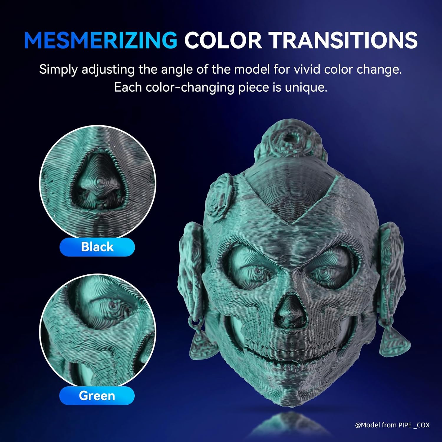 JAYO Silk Dual Color PLA Filament 1.75mm Black-Green 1.1kg, Shiny Gradient Dual-Tone PLA, High Gloss Finish, Easy to Print, Layer Concealing, Fits for Most FDM 3D Printers - Image 2