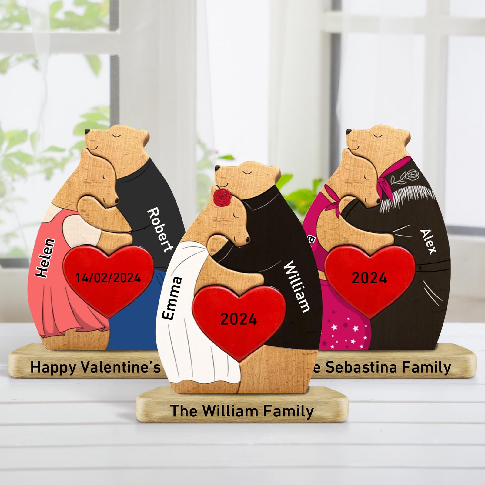 Personalized Wooden Couple Bears Puzzle with 2 Family Name - Custom Family Name Puzzle for Couple - Gifts for Mothers Day, Christmas, Birthday, House
