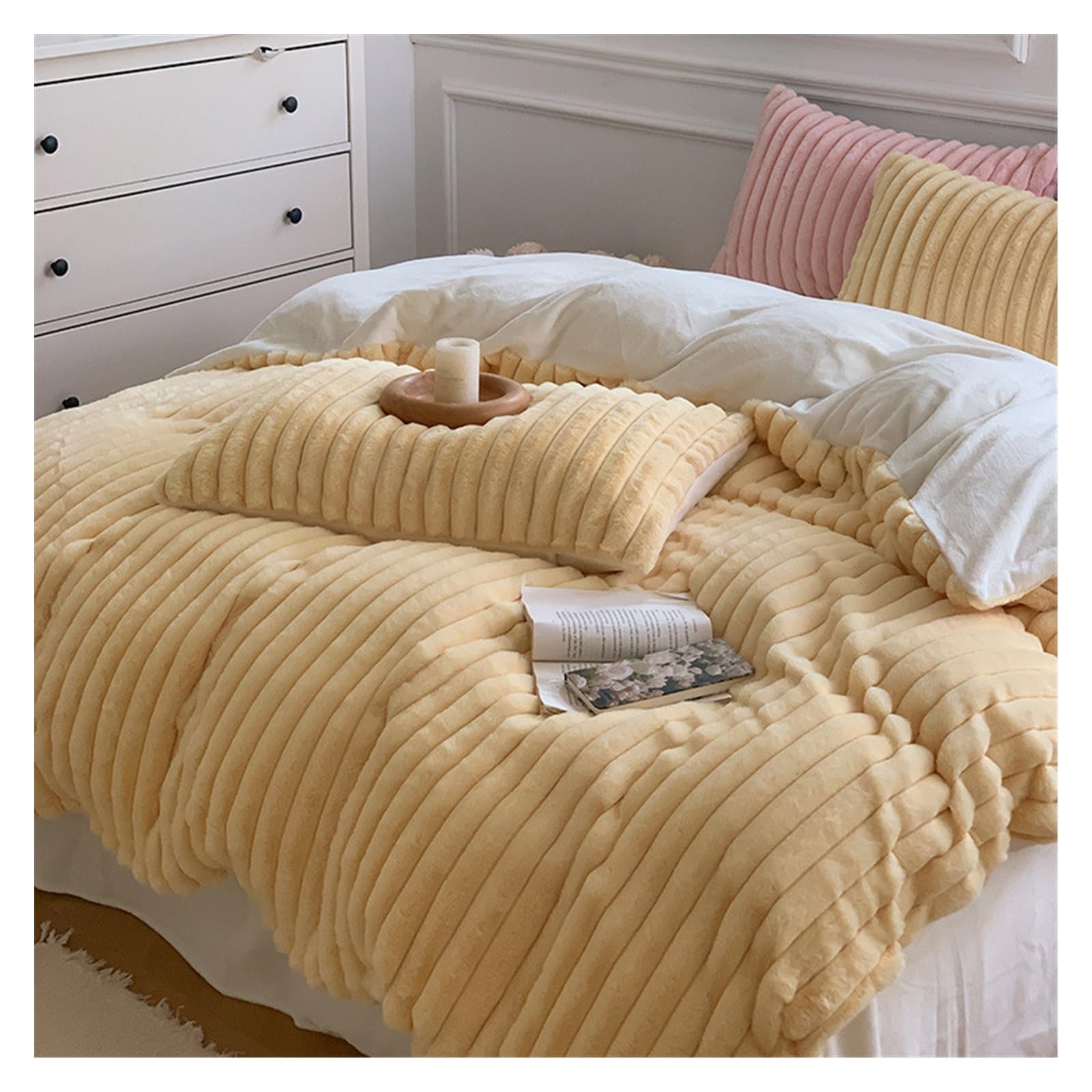 Set di biancheria da letto Morbido pile Lenzuolo con angoli in pile di latte Set di quattro pezzi Pile di corallo invernale Copripiumino in pile polare Letto in flanella(Pink,1.5 1.8 200x230cm)