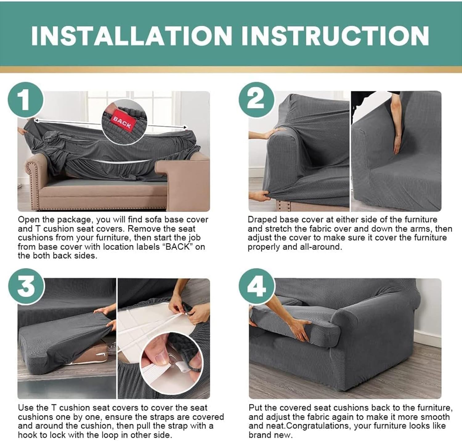 Elastic Sofa Slipcovers for Armchairs – Soft Stretch Furniture Covers with T-Cushion Design, Washable Fabric Protector(K)