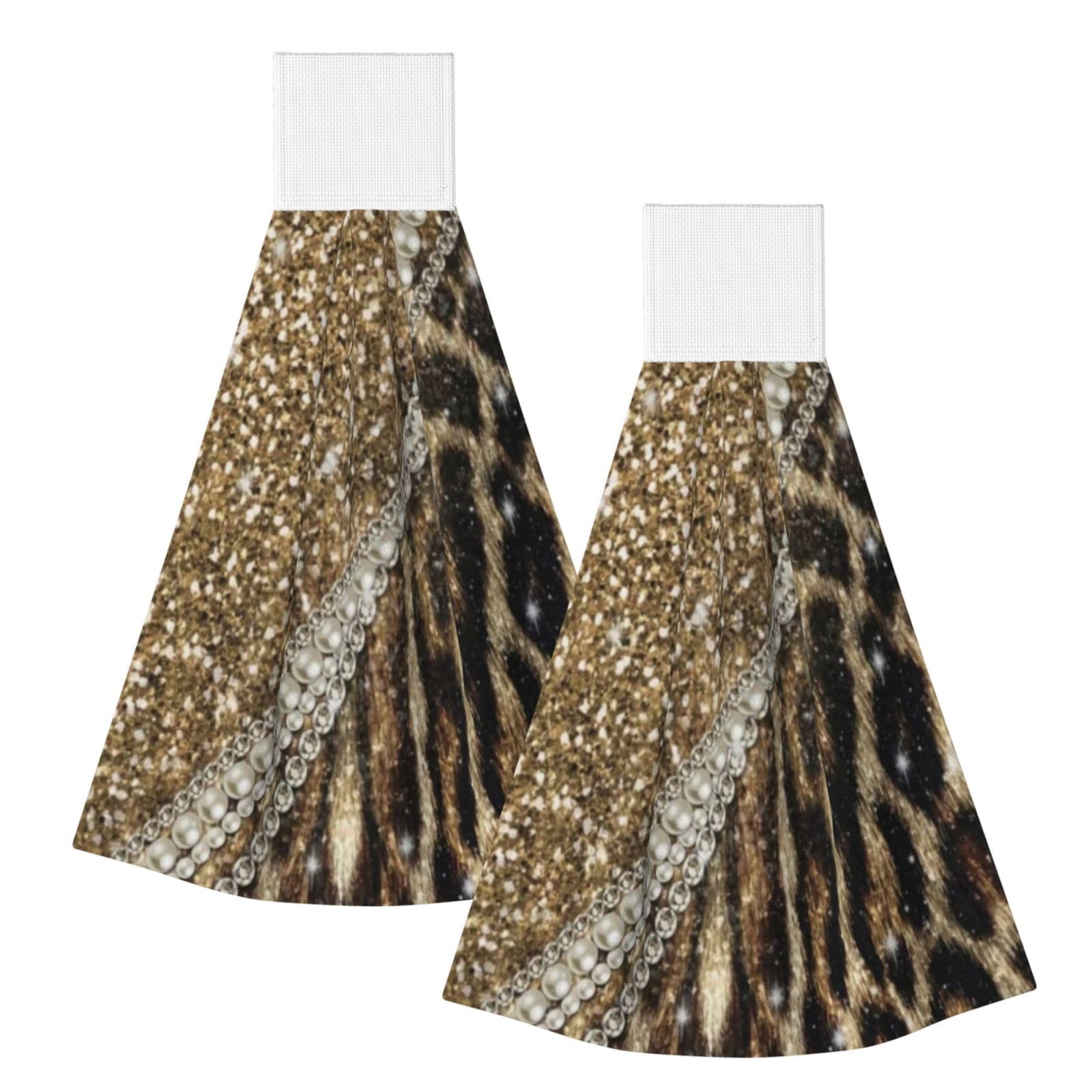 DOPKLNA Beautiful Chic Girly Leopard Animal Faux Fur, 2 Pcs Hanging Coral Fiber Hand Towels for Bathroom, Absorbent Kitchen Towels