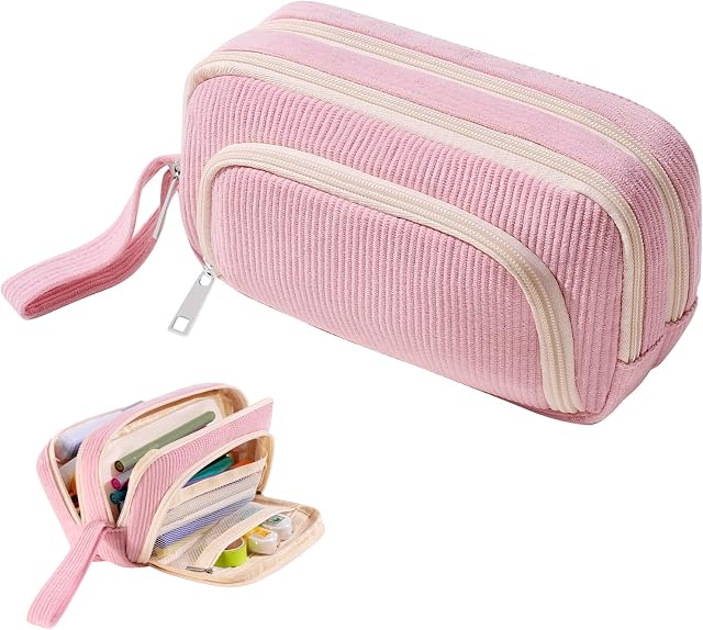 Large Pencil Case for Girls and Kids, Cute Pink Pencil Cases with Multi Compartments, Big Capacity Stationery Organizer Pouch for School & Office Supplies, Zipper Storage for Women