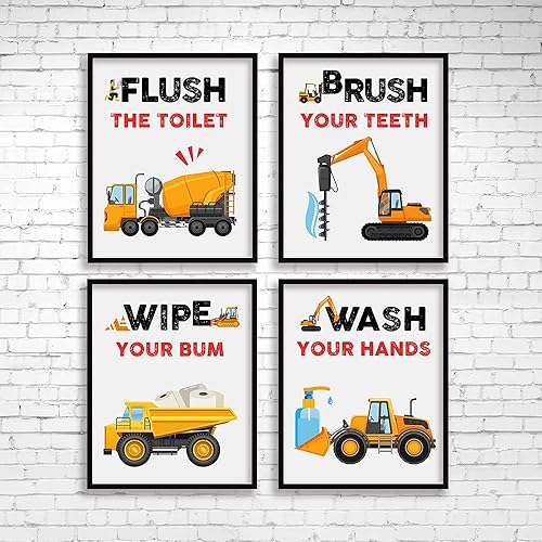 Miniatura 3 de SUUURA-OO Juego de 4 impresiones artísticas divertidas de camión para baño (8 x 10 pulgadas), pinturas de vehículos en acuarela, póster de pared