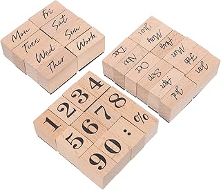 Balacoo 64 pcs Week Month Stamp Scrapbook Wooden Stamps First Birthday Monthly Stamp Subscription Planner Card Diary Scrapbooking Supplies Number Stamps Week Stamps Account Decorate