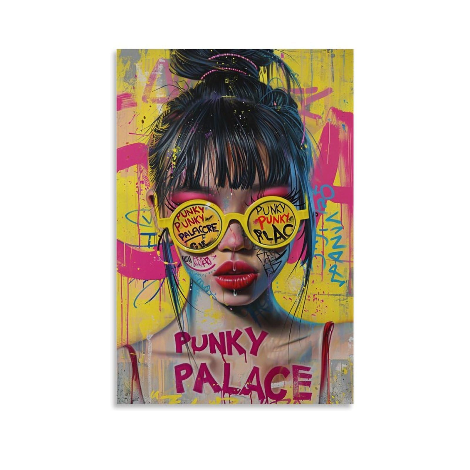 JUWRHRHHRH Punky Palace Graffiti Pop Art Woman 02 Poster Canvas Aesthetic Wall Art Painting Decor for Living Room Bed Room 24x36inch Unframe-style