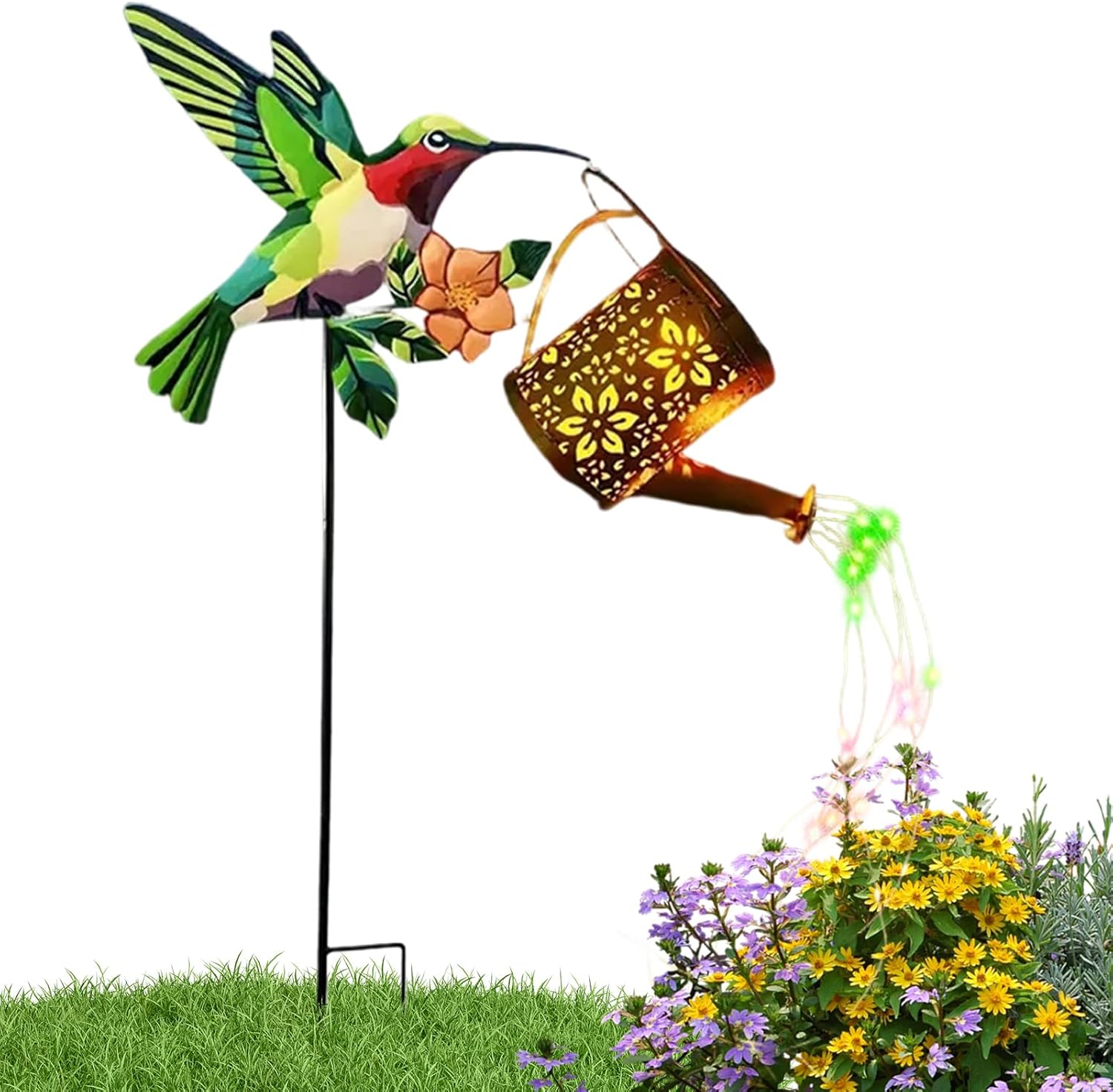 Watering Can Solar Lights Outdoor - Garden Solar Lighting Decor - Weatherproof Hummingbird Watering Can Lanterns,for Backyard Patio Lawn Walkway Pathway Landscaping